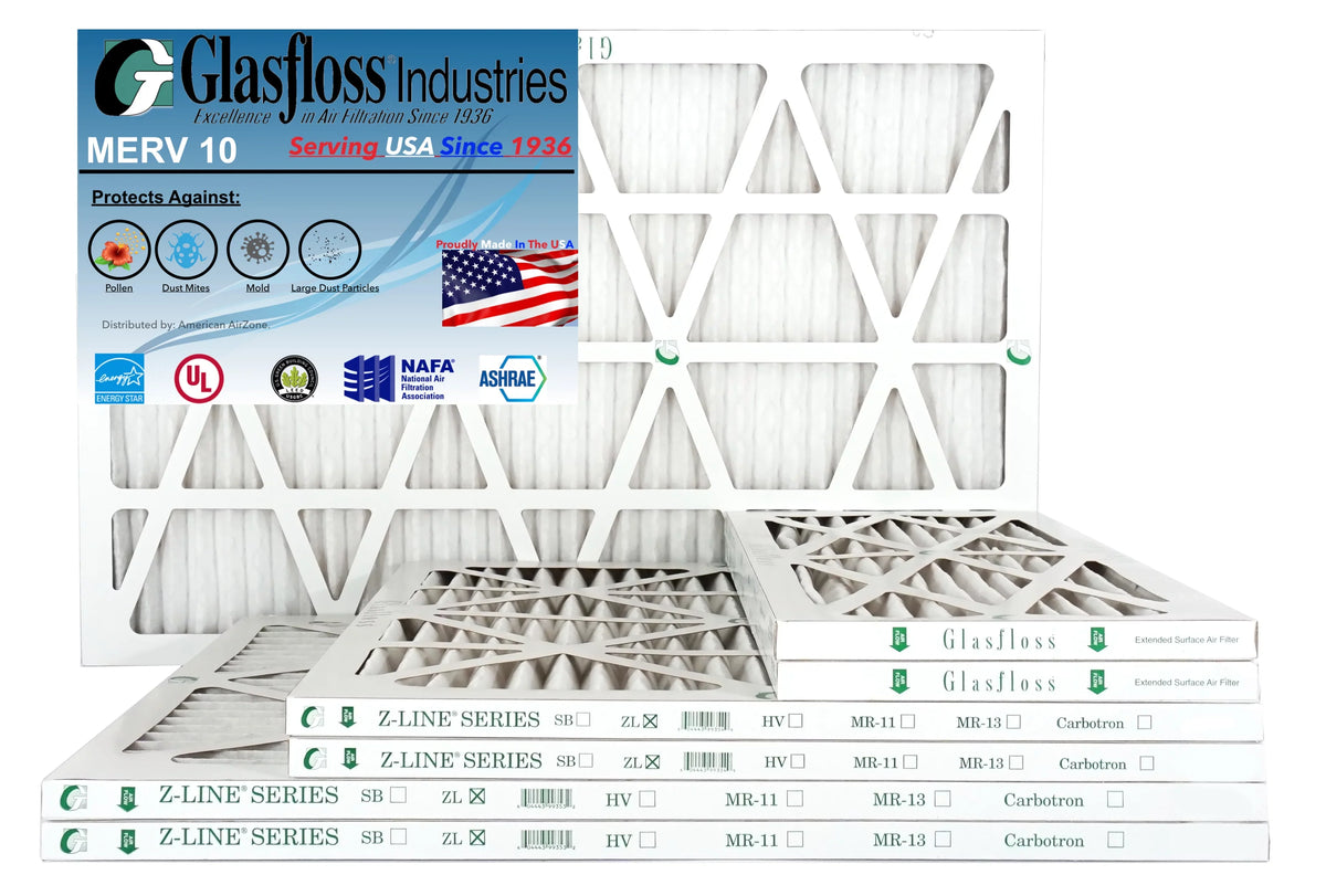 Glasfloss 20x36x1 - MERV 10 -Qty:12 - Furnace Air Filter - Made in USA (Actual Size: 19.5 x 36.5x7/8 inch)