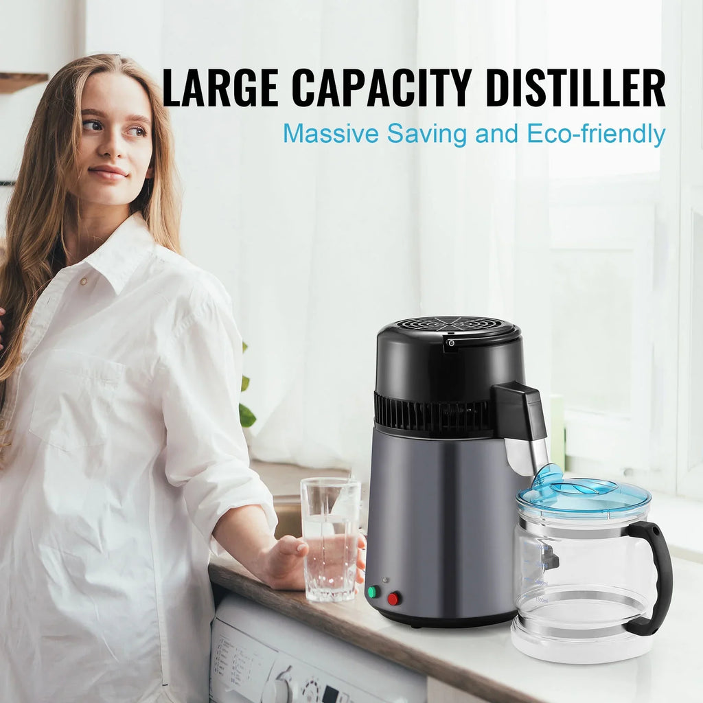 SKYSHALO 4L Water Distiller Purifier Machine Countertop Stainless Steel Interior