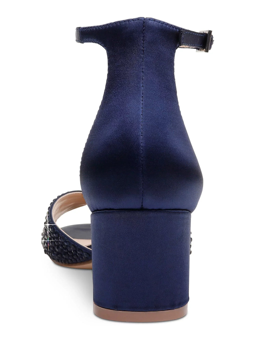 JEWEL BADGLEY MISCHKA Womens Navy Ankle Strap Rhinestone Sycamore Round Toe Block Heel Buckle Dress Sandals Shoes 9.5