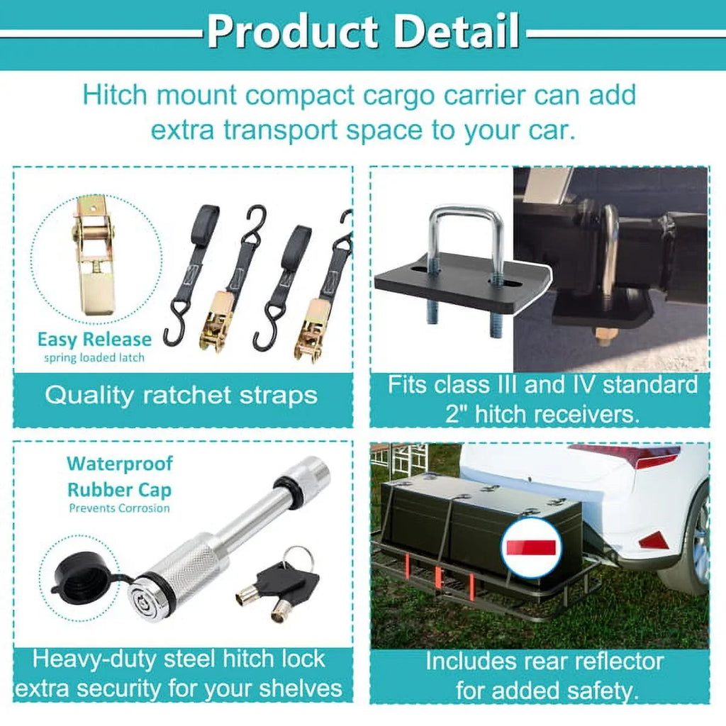 Teledu 60" x 24" x 6" Hitched Mounted Folding Cargo Basket with a 500 lb Capacity for Car SUV Truck Trailer, Black