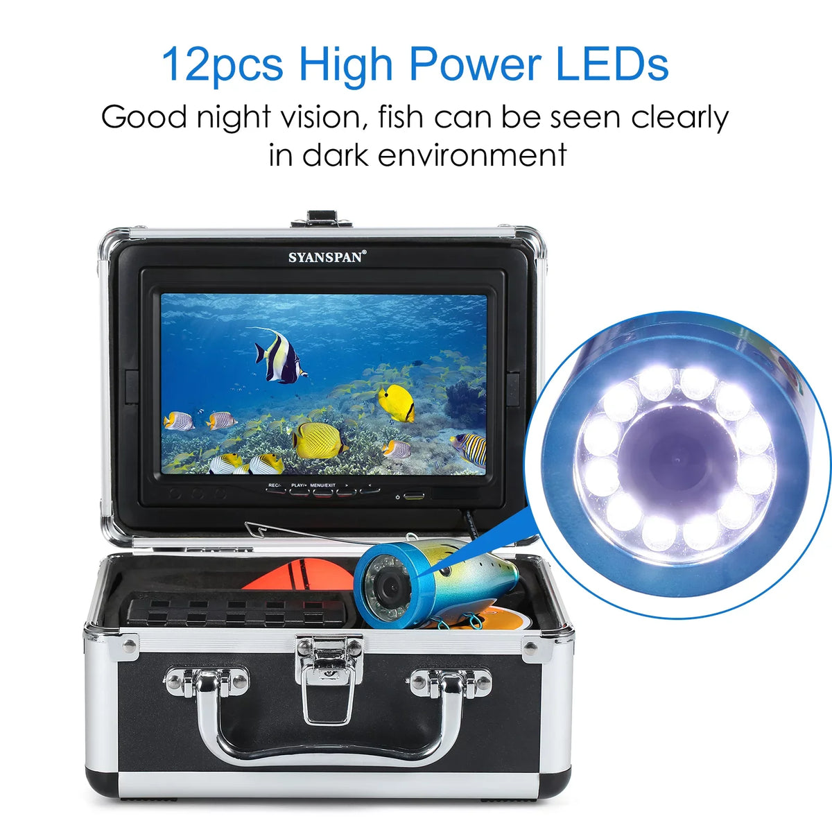 Pristin Underwater camera,15M/30M/50M Cable IP68 Waterproof Sea Lake IP68 Waterproof Sea Fish 12LEDs 7Inch/9Inch Camera Fish Sea Lake Boat 7Inch/9Inch LCD Monitor LCD Monitor 15M/30M/50M 7 /9 LCD