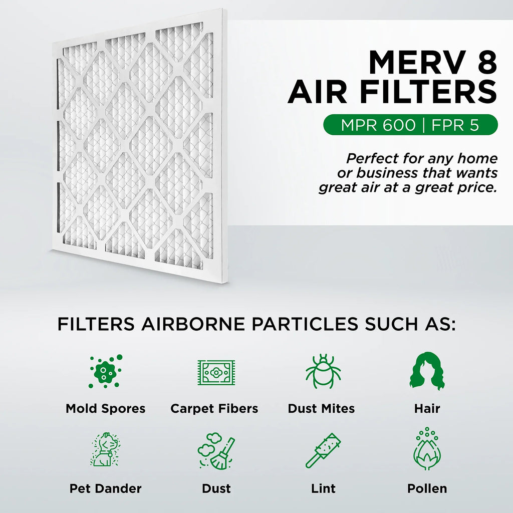 Pamlico Air 24x24x2 MERV 8 Pleated AC Furnace Air Filters. Case of 12. Actual Size: 23-3/8 x 23-3/8 x 1-3/4