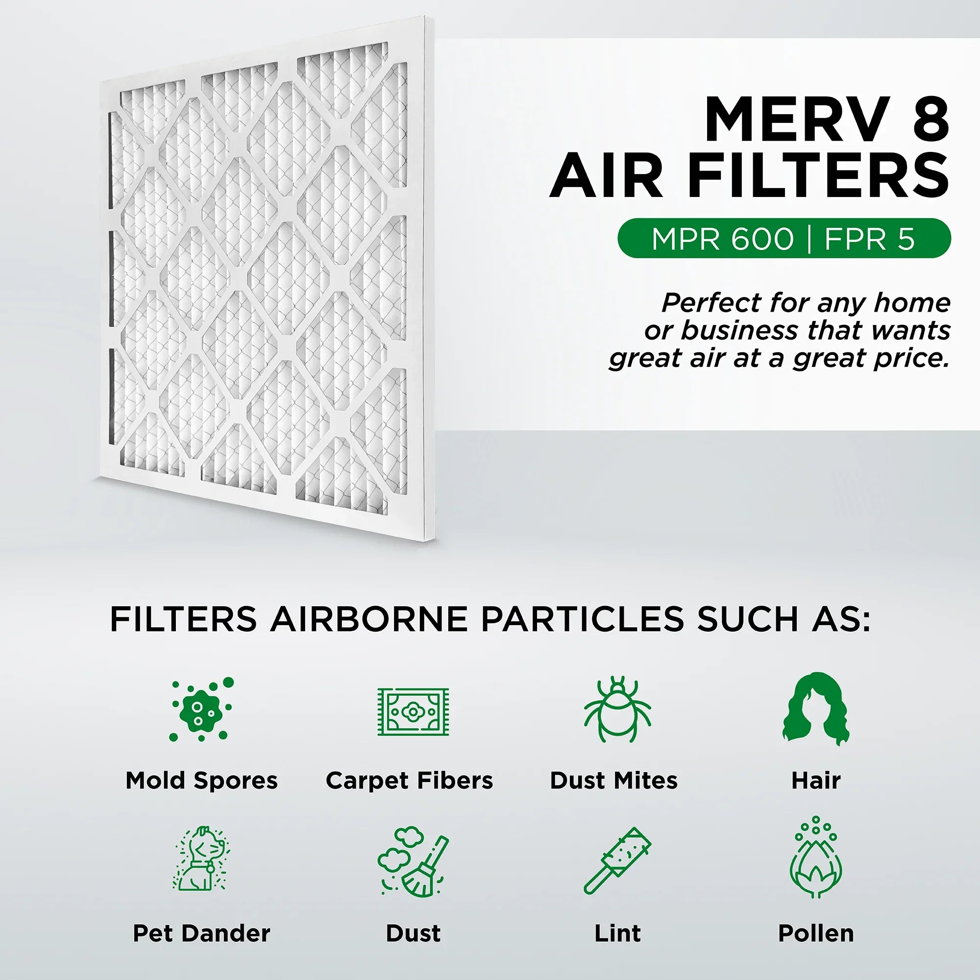 Pamlico Air 24x24x2 MERV 8 Pleated AC Furnace Air Filters. Case of 12. Actual Size: 23-3/8 x 23-3/8 x 1-3/4