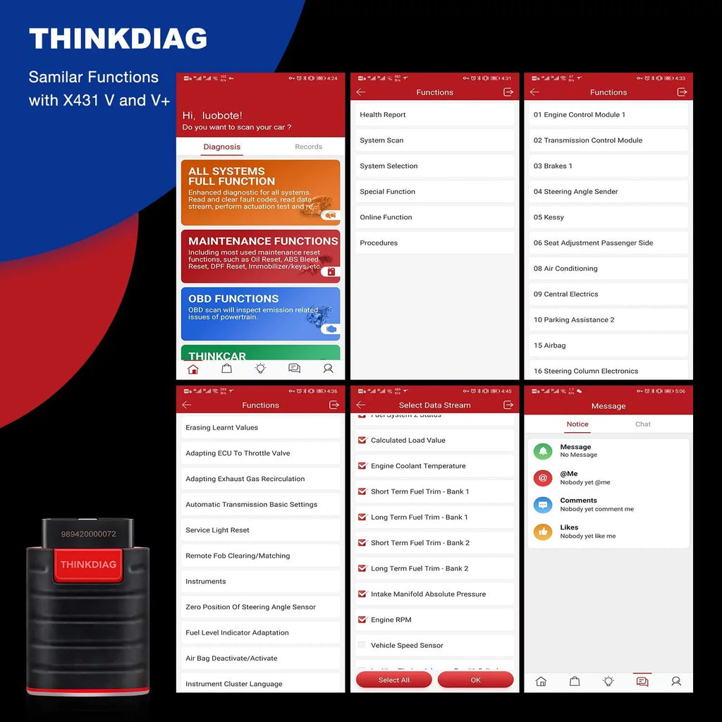 Bluetooth OBD2 Scanner Full Systems Car Diagnostic Tool Code Reader (2 Year Software Included) 15 Maintenance Functions for Cars Since 1996- THINKCAR  THINKDIAG