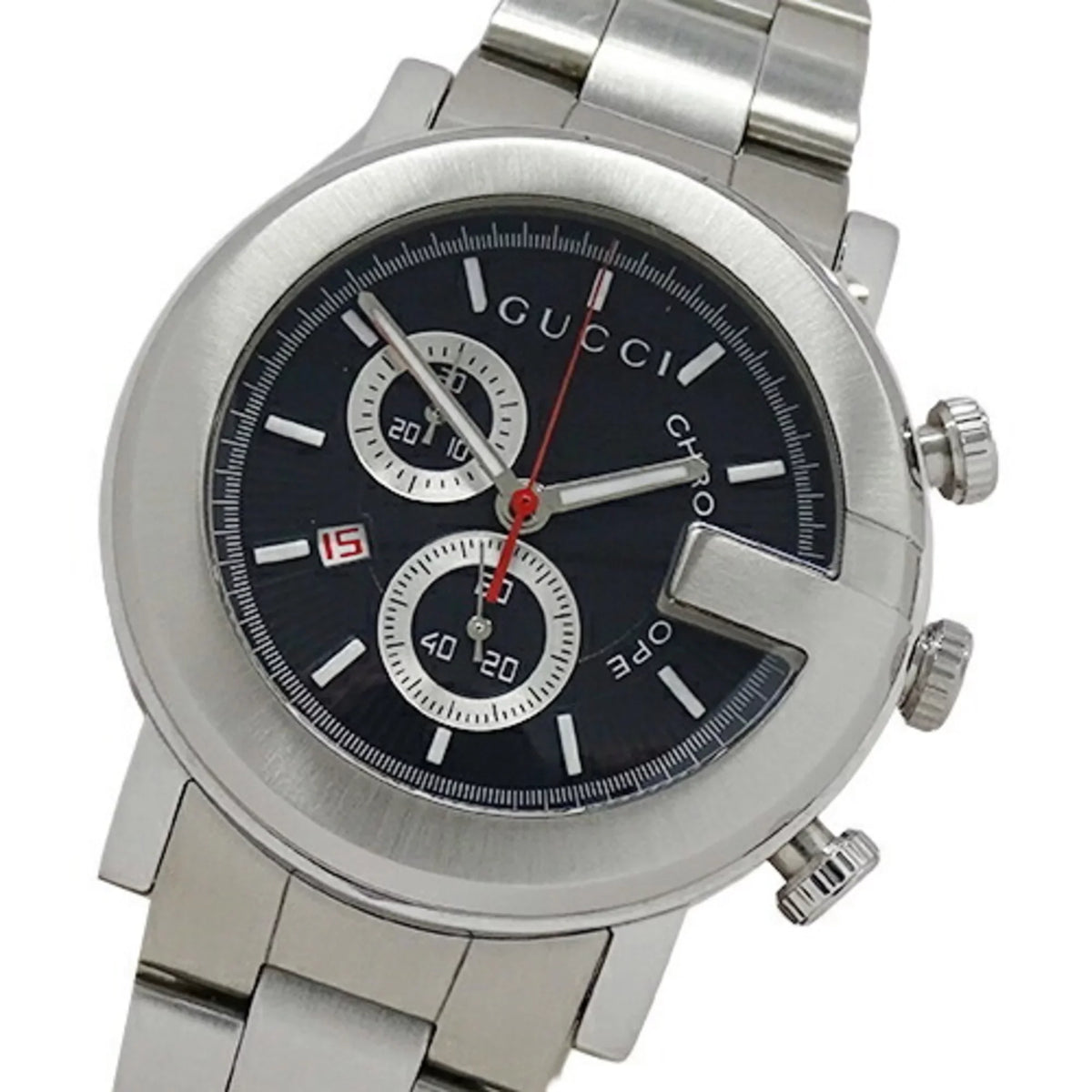 Used Gucci GUCCI watch men's G chrono date quartz stainless steel SS 101M YA101309 silver black