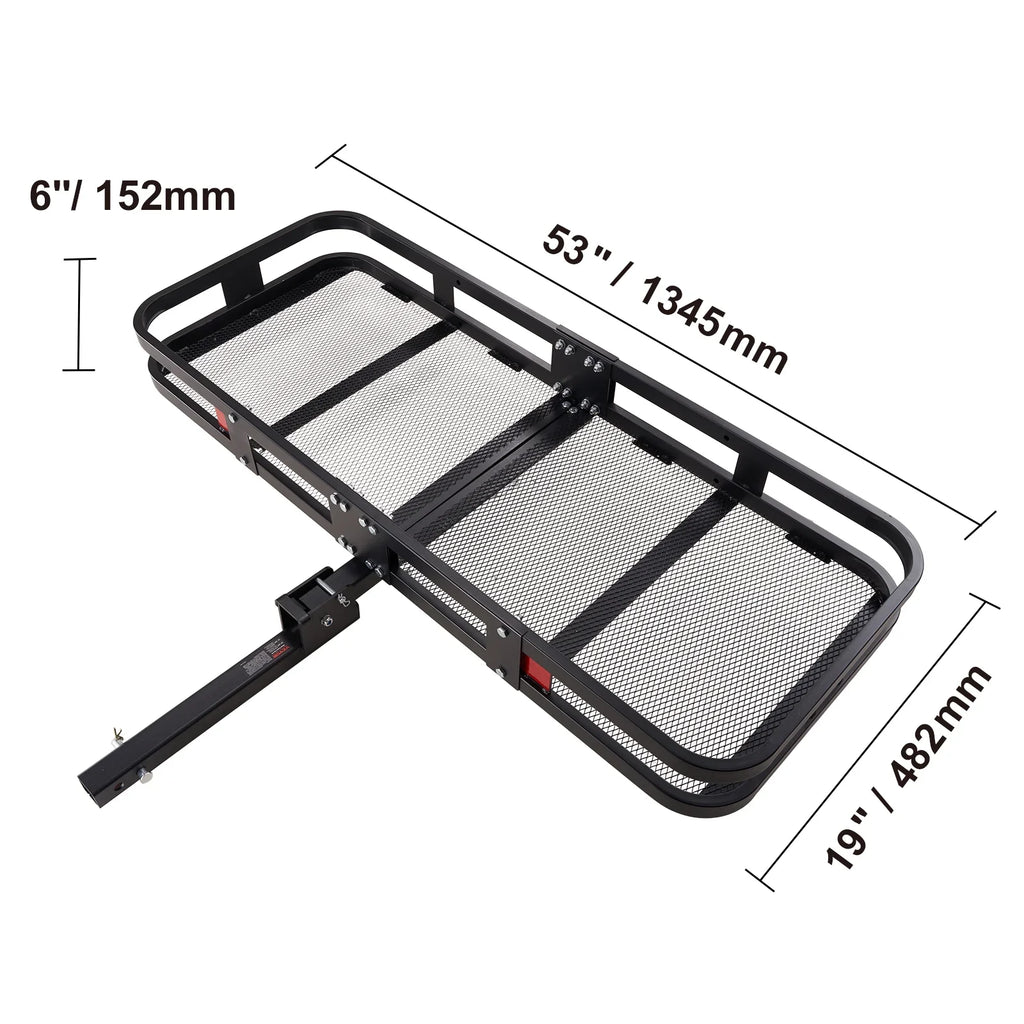 BENTISM Hitch Mount Cargo Carrier 60x24x6in 500lb Foldable Steel Cargo Basket with Waterproof Bag Cargo Net Ratchet Straps Fits 2" Receiver