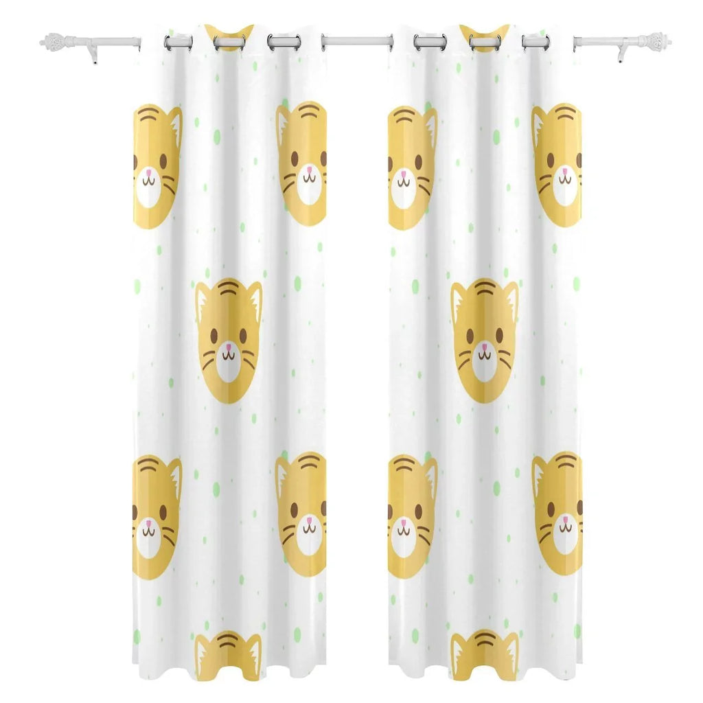 POPCreation Flat Cartoon Tiger Heads Pattern Window Curtain Blackout Curtains Darkening Thermal Blind Curtain for Bedroom Living Room,2 Panel (52Wx84L Inches)