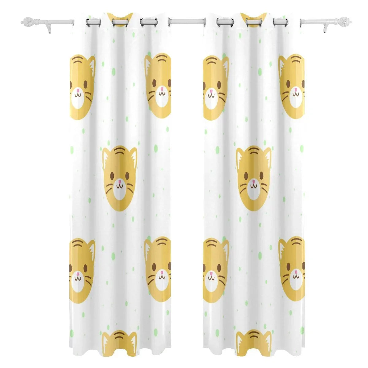 POPCreation Flat Cartoon Tiger Heads Pattern Window Curtain Blackout Curtains Darkening Thermal Blind Curtain for Bedroom Living Room,2 Panel (52Wx84L Inches)