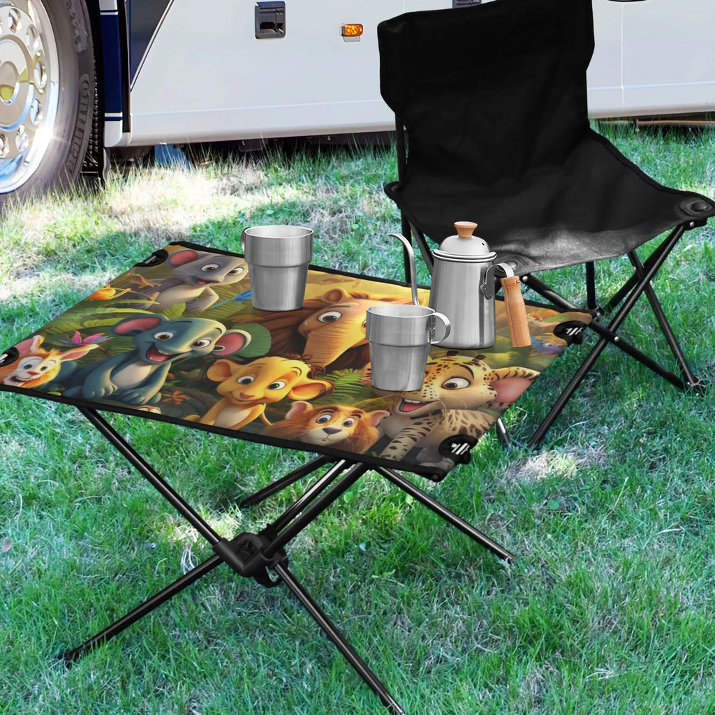 Elephant in Forest Camping Folding Table Portable Beach Table with Storage Bag Compact Picnic Table for Outdoor Travel Fishing BBQ