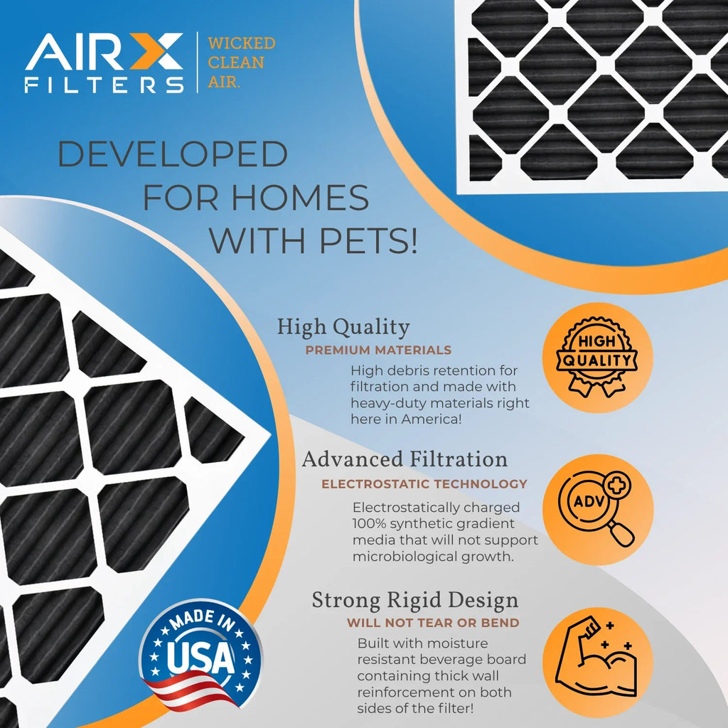 14x14x1 Air Filter MERV 8 Rating, 12 Pack of Furnace Filters Comparable to MPR 700, FPR 5, Pet Odor Retention Filters - Made in USA by AIRX FILTERS WICKED CLEAN AIR.