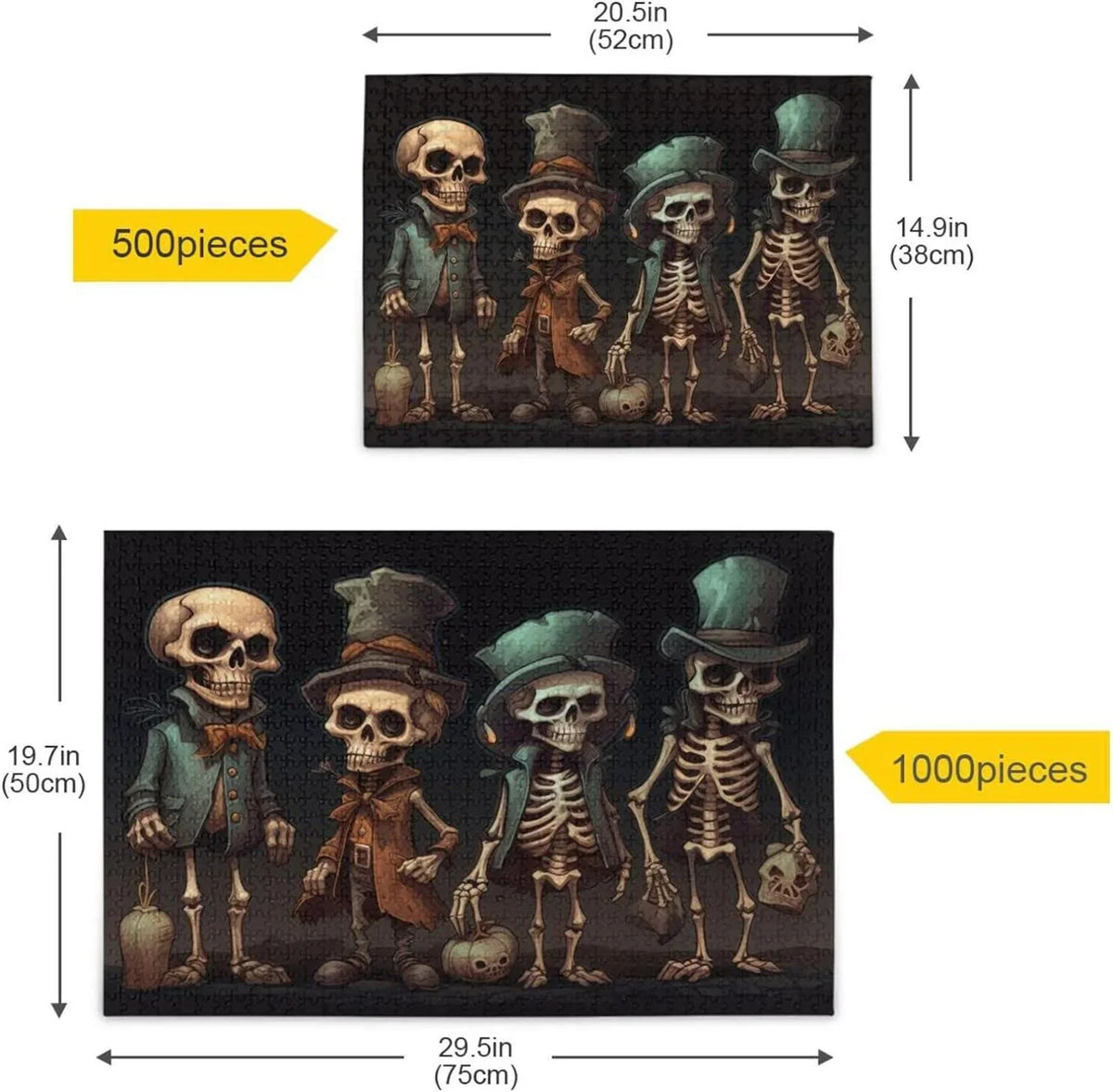 Dreamtimes 500 PCS Wooden Jigsaw Puzzle Halloween Skeleton Print, Zigsaw with Alphabet Partition Storage Bag, Puzzle for Adults, Challenging Brain Exercise Family Game Gift for Kids Friends Parents