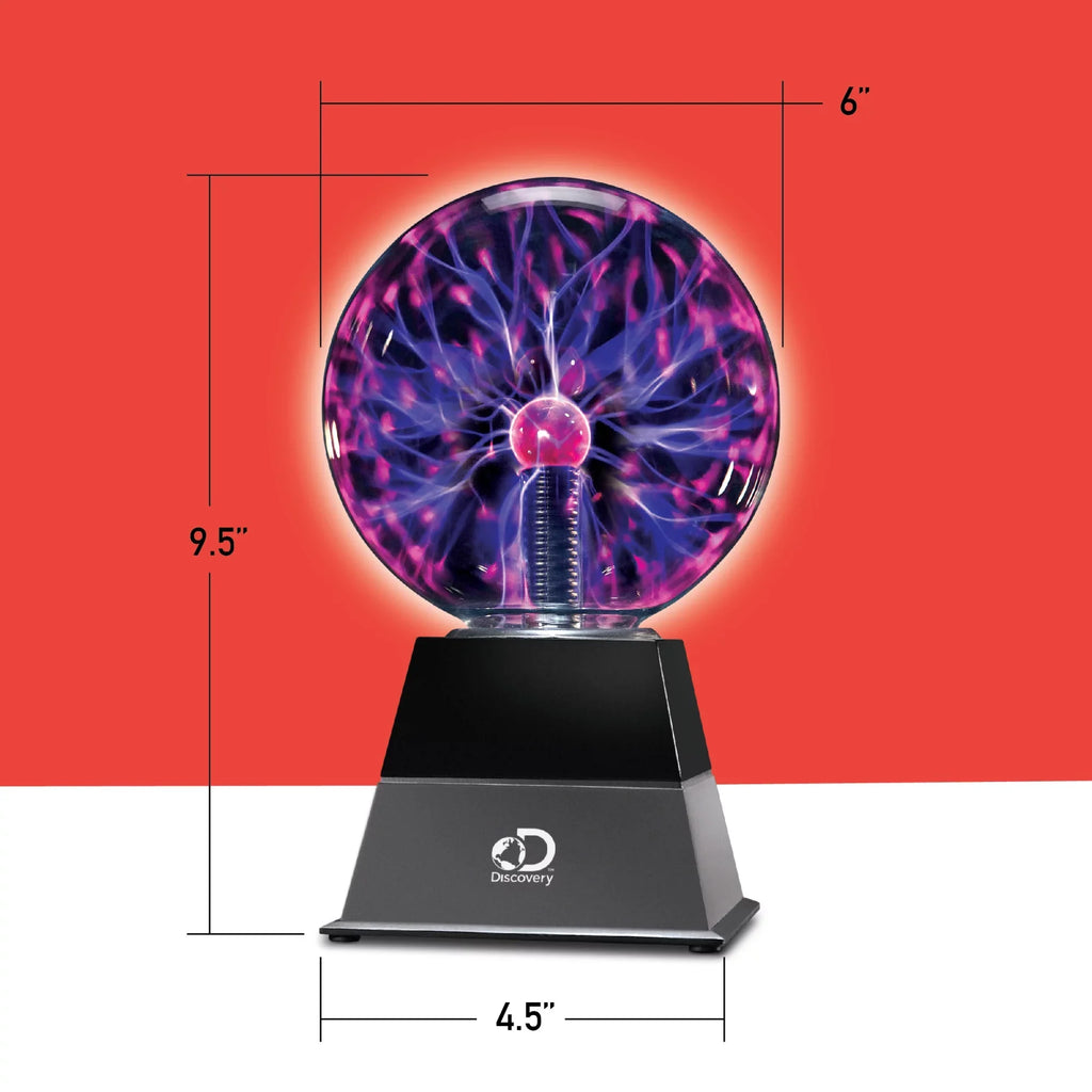 Discovery #Mindblown 6" Plasma Globe Lamp with Interactive Electric Touch and Sound Sensitive Lightning and Tesla Coil, Includes AC Adapter, Glass STEM Lava Lamp-Style Light for Desk, Kids Room