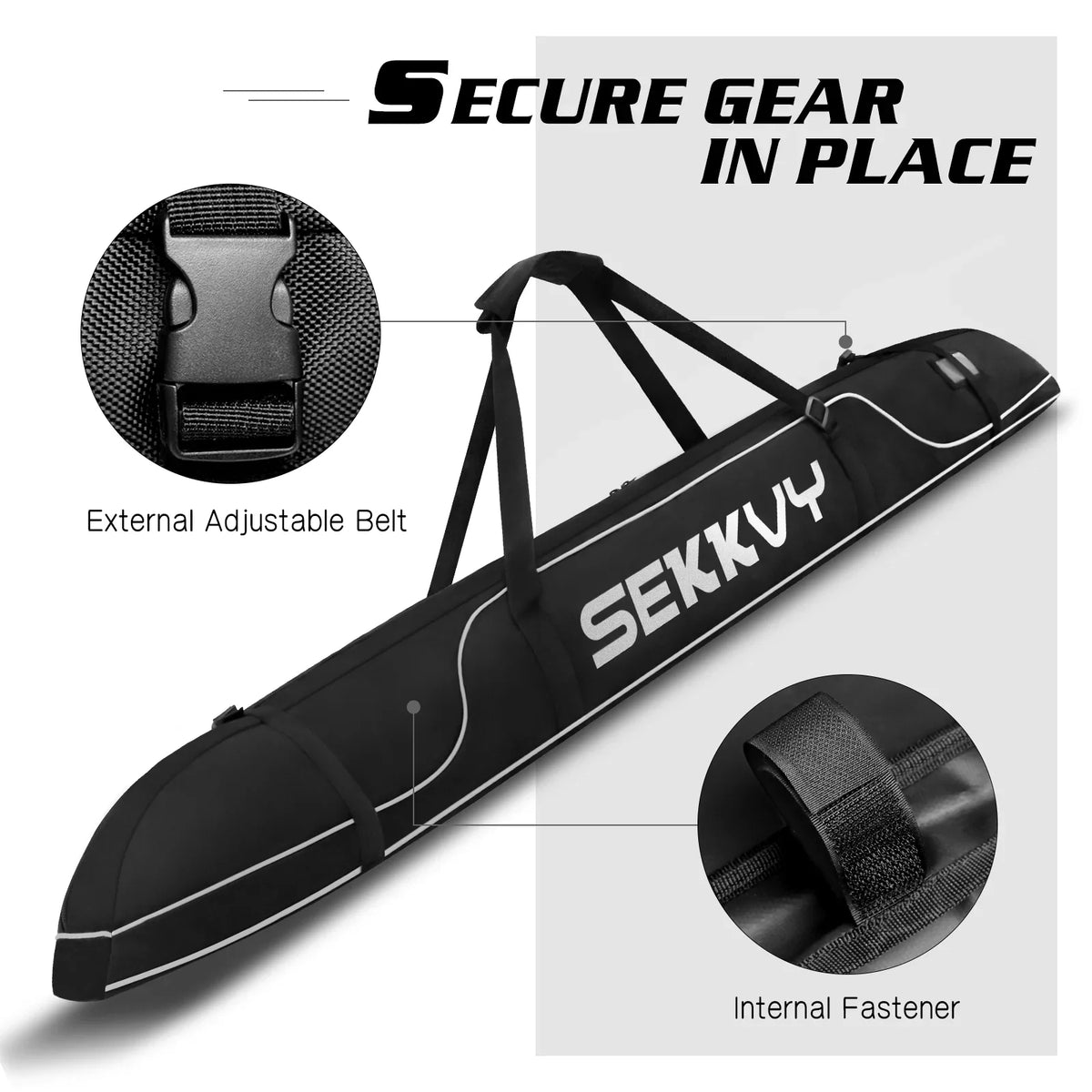 170CM/67IN Single Ski Bag Snowboard Bag 600D Waterproof Oxford Cloth Ski Travel Bag Adjustable Shoulder Strap for Ski, Travel Transport, and Outdoor Camping black