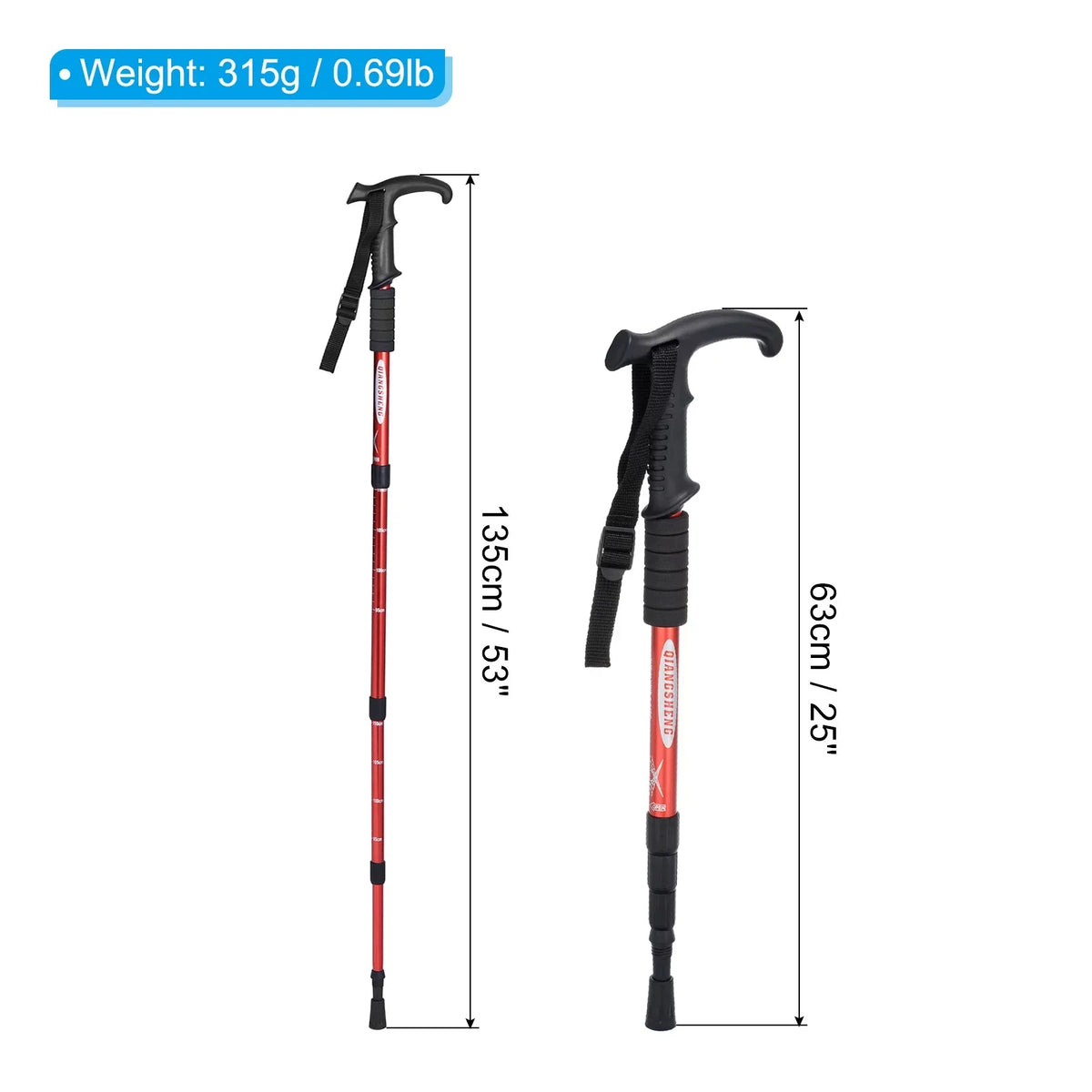 Uxcell Trekking Poles Collapsible Telescopic Hiking Pole 43 Inch T Handle, Red