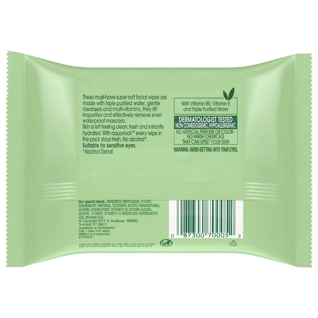 Simple Cleansing Facial Wipes (Boxed 6 Packs X 25 Wipes) Total 150 Wipes