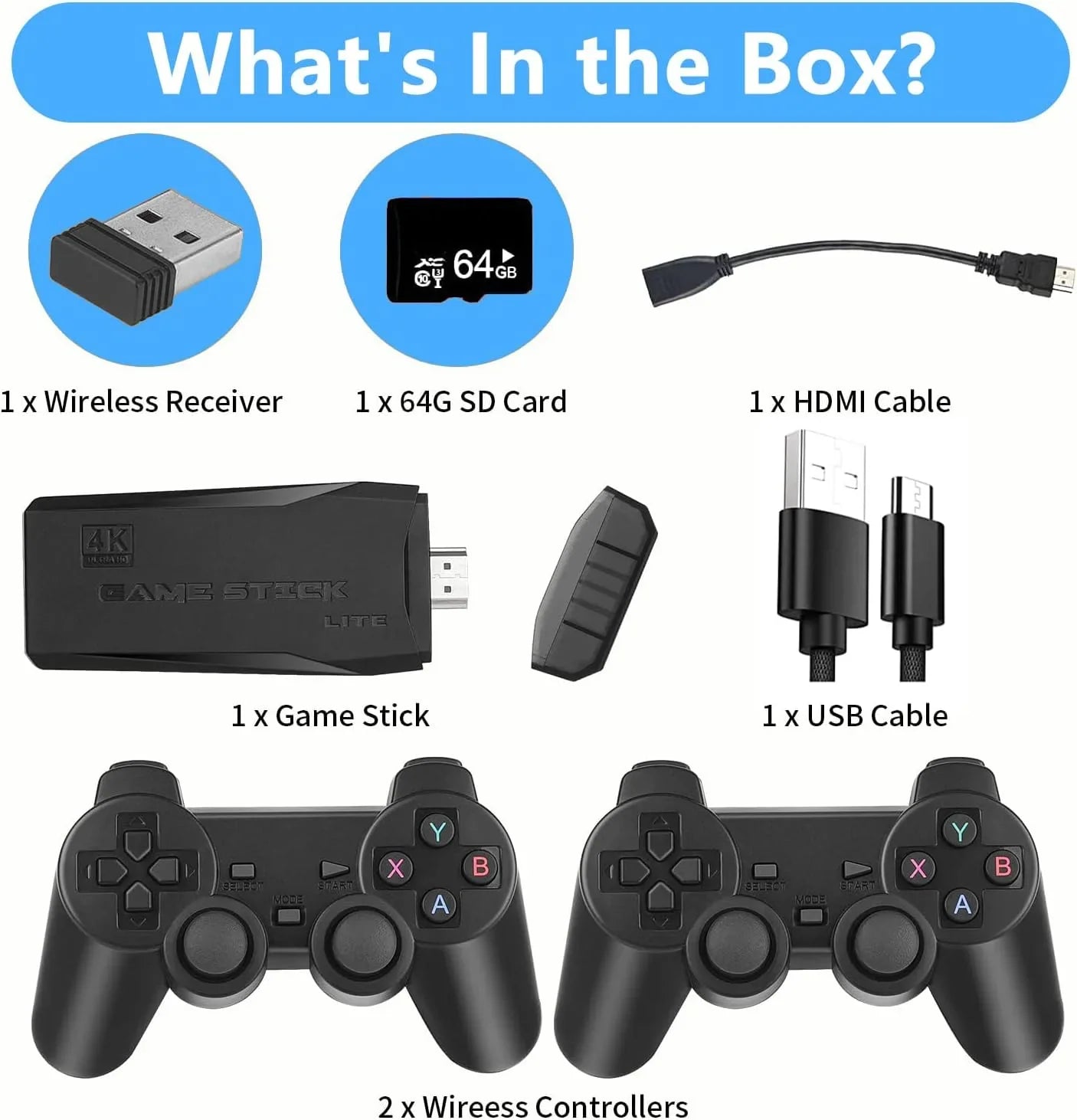 Retro Game Stick - Retro Game Console Revisit Classic Games with Built-in 9 Emulators, 20,000+ Games, 4K HD Output, and 2.4GHz Wireless Controller for TV Plug and Play(64G)