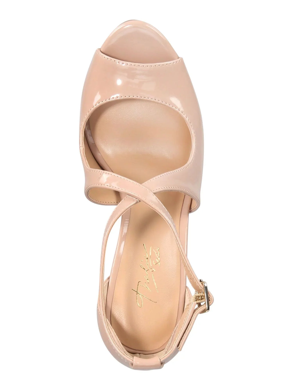 JEWEL BADGLEY MISCHKA Womens Beige 1" Platform Crisscross Straps Buckle Charm Padded Adjustable Charly Round Toe Stiletto Buckle Pumps Shoes 8 M