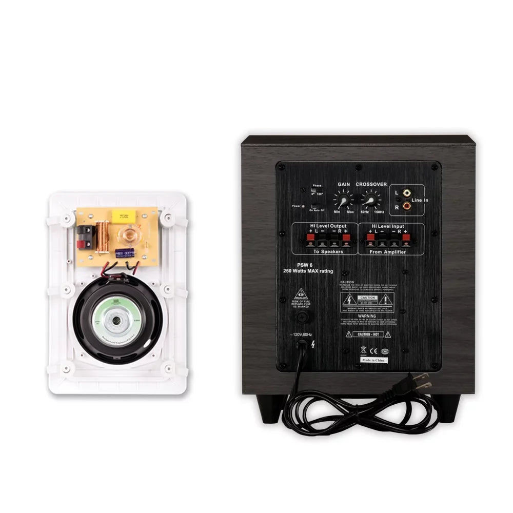 Acoustic Audio 7.1 Speaker System Flush Mount 7 Speaker Set and 6" Powered Sub
