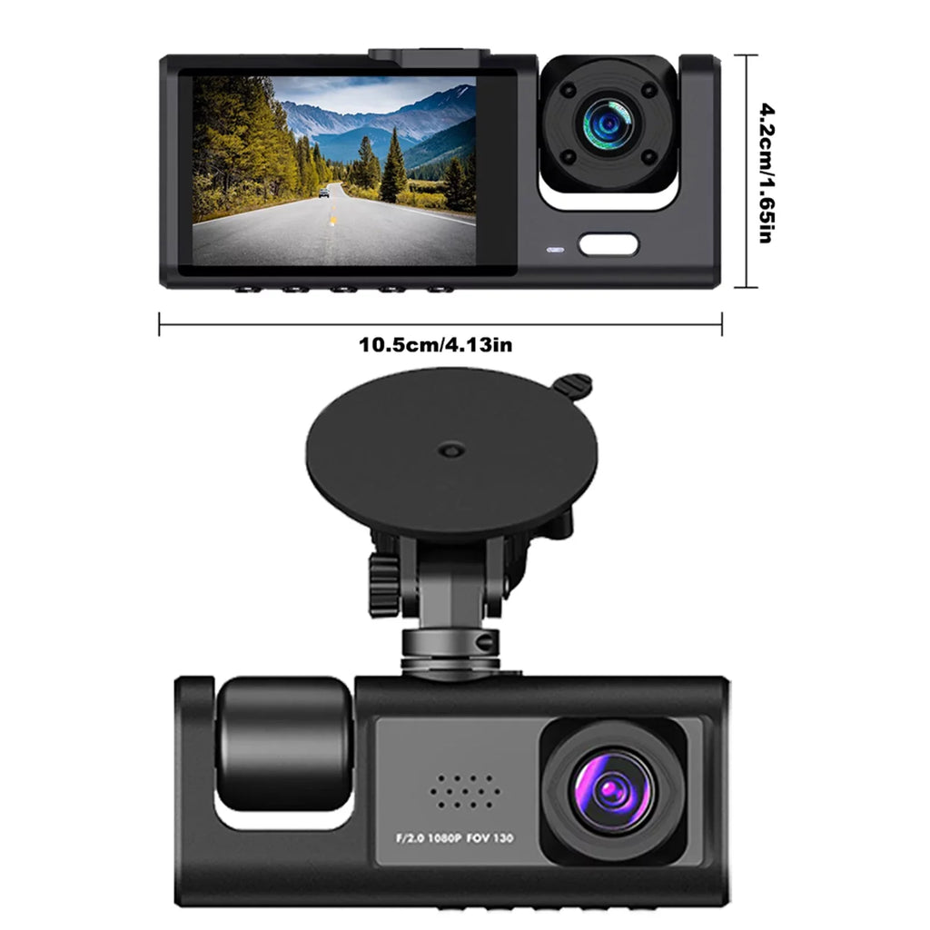 Shinysix Dash Cam Front and Rear Inside 3 Cameras 1080P+720P+480p Car Rearview Mirror Car Video Recording Camcorder Night Vision Car Camera Recorder Auto Safety Driving Recorder