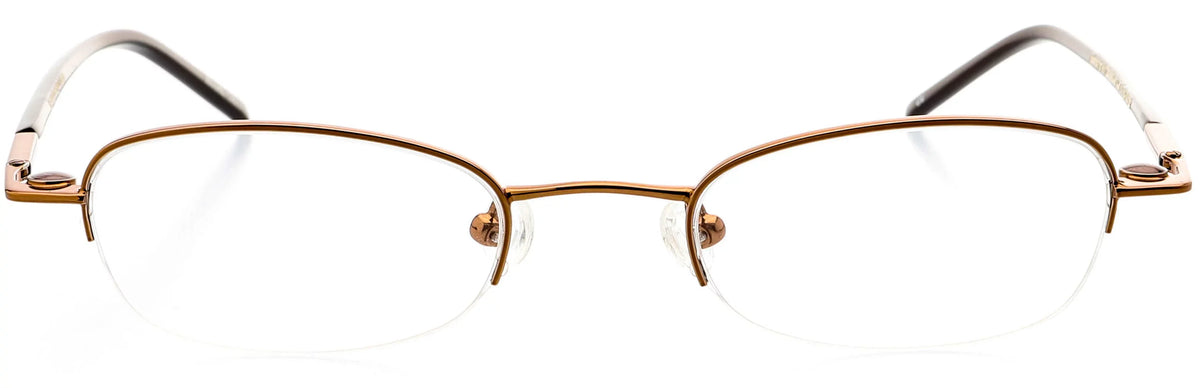 Optical Eyewear - Oval Shape, Metal Half Rim Frame - Prescription Eyeglasses RX, Cocoa