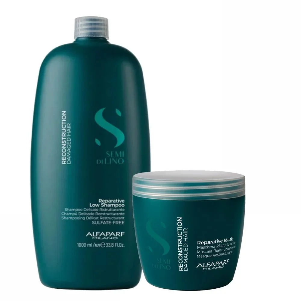 Kit Alfaparf Shampoo Mask Semi Di Lino Reconstruction Damaged Hair Reparative Complete Hydration