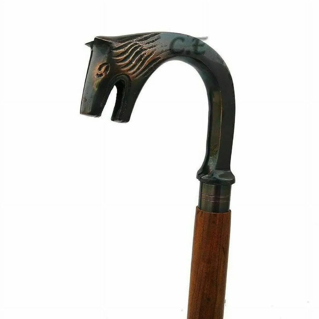 Premium Walking Stick Beautiful Antique Plated Solid Brass Elephant Handle Walking Canes & Crutches Buffed Polished Cane for Men & Women Brown Inlayed Shaft