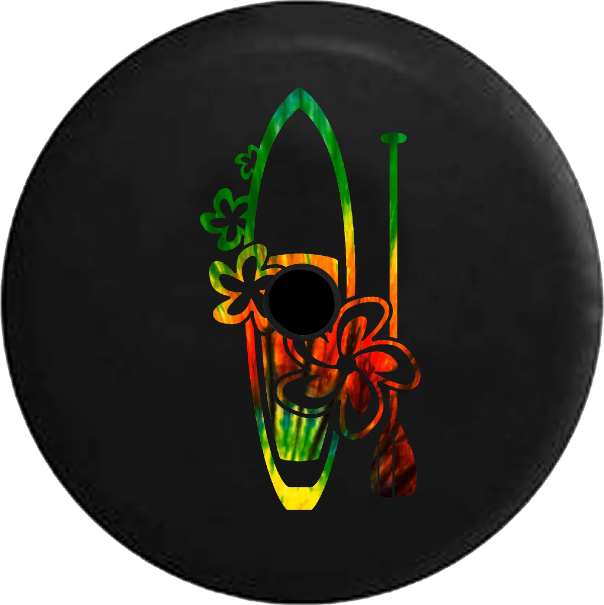 2018 2019 Wrangler JL Backup Camera Hawaiian Island Surfboard Tiedye Water Sea Ocean Beach Spare Tire Cover for Jeep RV 32 Inch