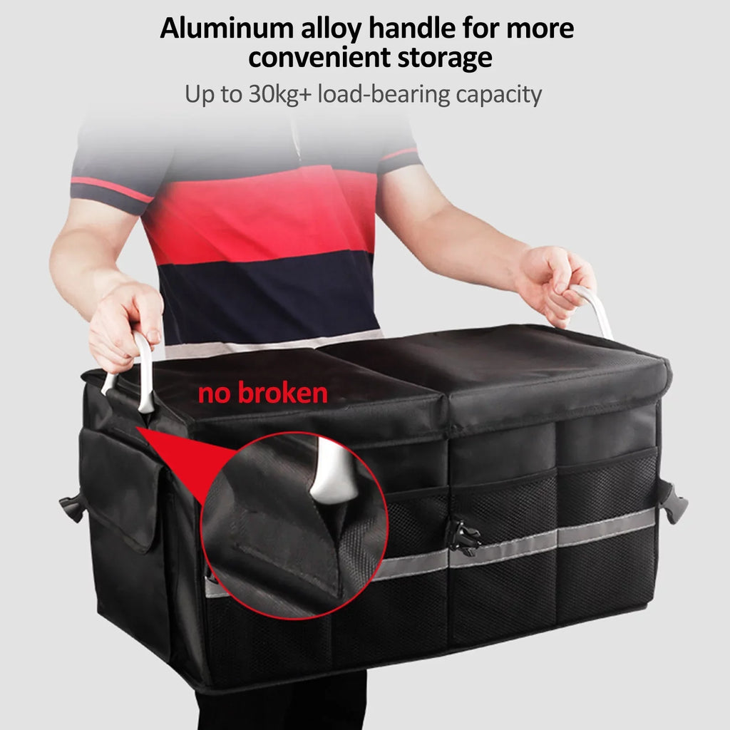 OWSOO Car Trunk Organizer Car Trunk Storage Box Automotive Cargo Organizer Oxford Cloth Folding Car Storage Box with Reflective Strip 55L