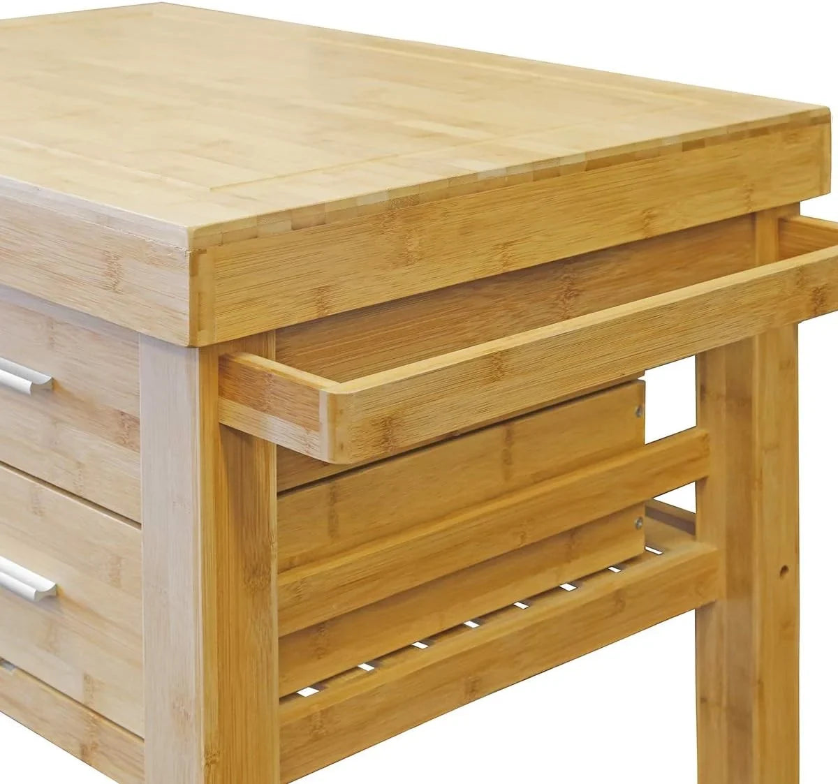 Rolling Kitchen Island Cart With Drawers Shelves, Towel Rack, Locking Casters, Butcher Block Food Prepping Cart Trolley On Wheels, Bamboo Wood