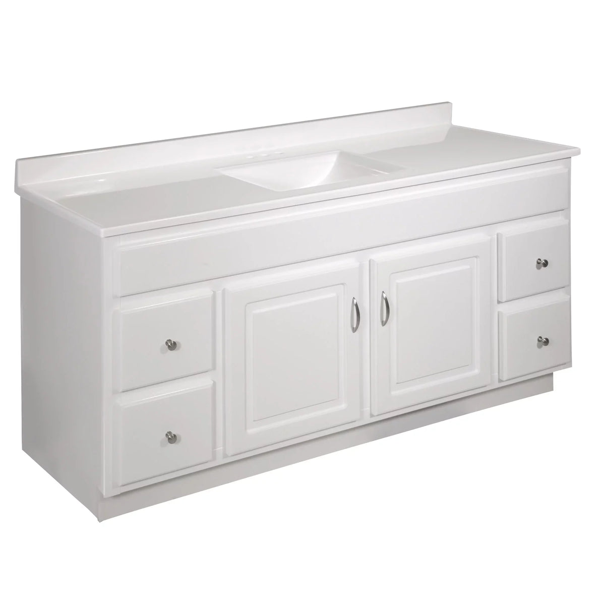 Design House 557660-WHT 61-inch Camilla Cultured Marble Centerset Mount Rectangle Single Bow Vanity Top with Integrated Backsplash, Solid White
