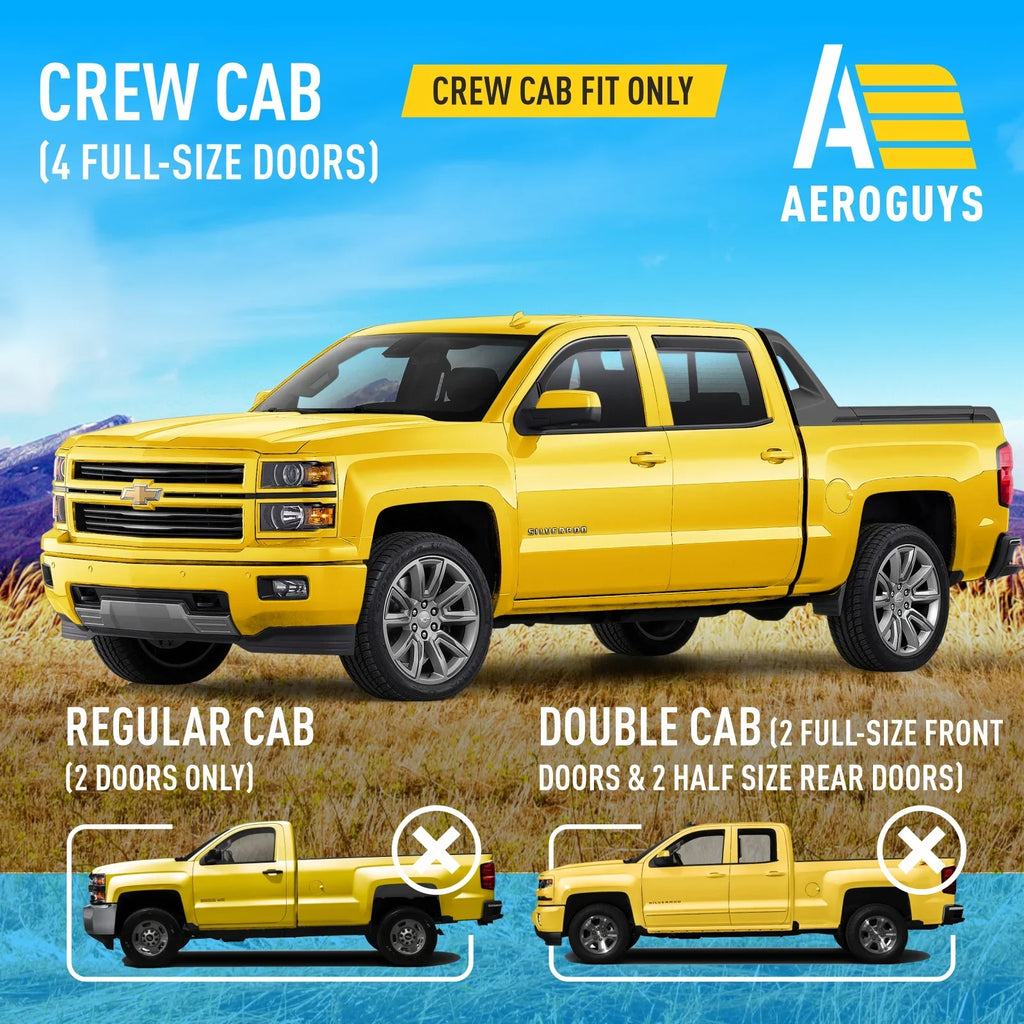 AEROGUYS In-Channel Window Deflectors Extra Durable Window Visors Rain Guards Fit for Chevrolet (Chevy) Silverado 1500 2014-2018 Crew Cab, Sun Visors, Wind Vent Visors, Truck Accessories -4pcs. AG0421