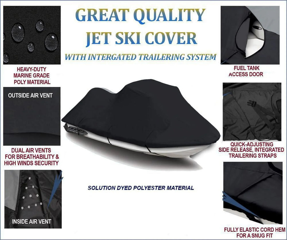 BLACK 600 DENIER JetSki Cover Compatible for PWC Jet Ski Cover Kawasaki STX 750