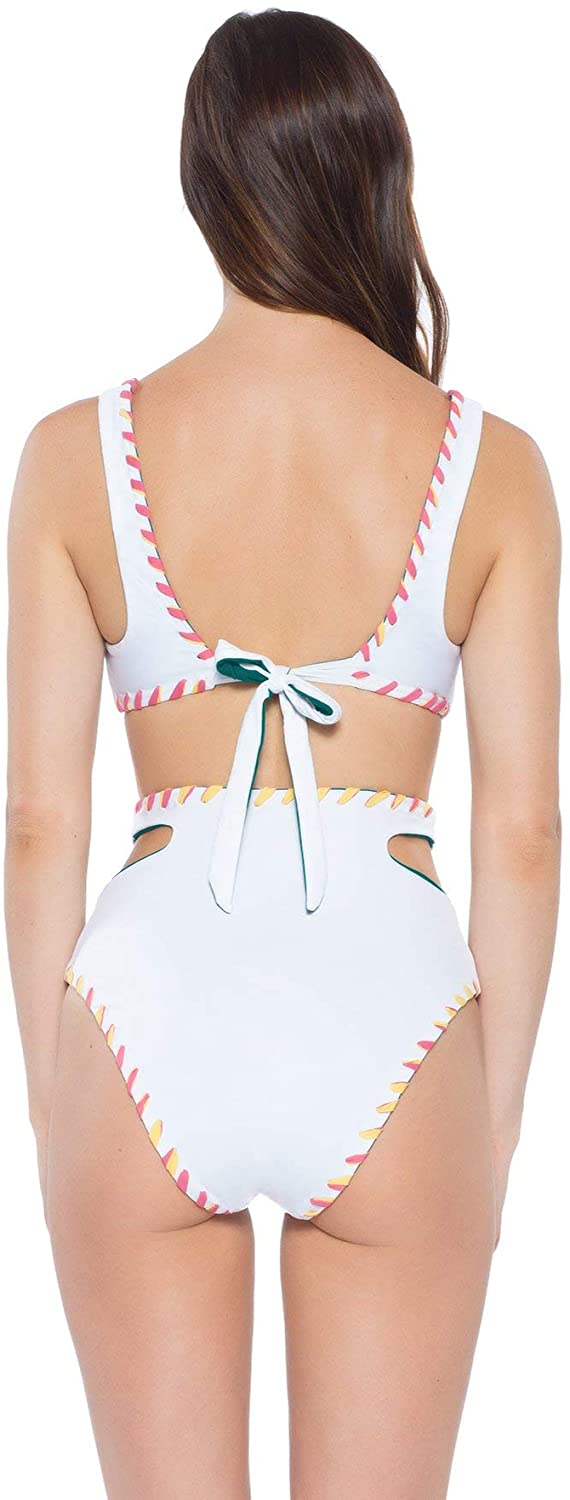 BECCA Women's Teal Cut Out Tie Back Reversible Swimwear Top L