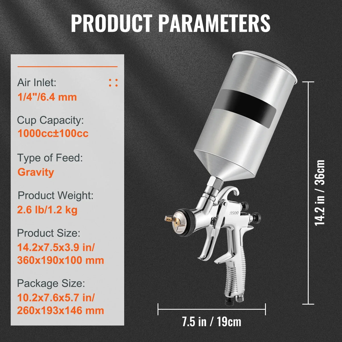 SKYSHALO HVLP Spray Gun, High Performance Automotive Gravity Feed Spray Gun with 1.3mm 1.4mm 1.8mm Stainless Steel Nozzles, 1000cc Aluminum Cup for Auto Paint, Primer, Clear/Top Coat & Touch-Up