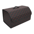 54x31x29cm Black PU Leather Car Storage Bag Trunk Organiser Foldable Boot Bag with Handle for Truck SUV Red Stitches