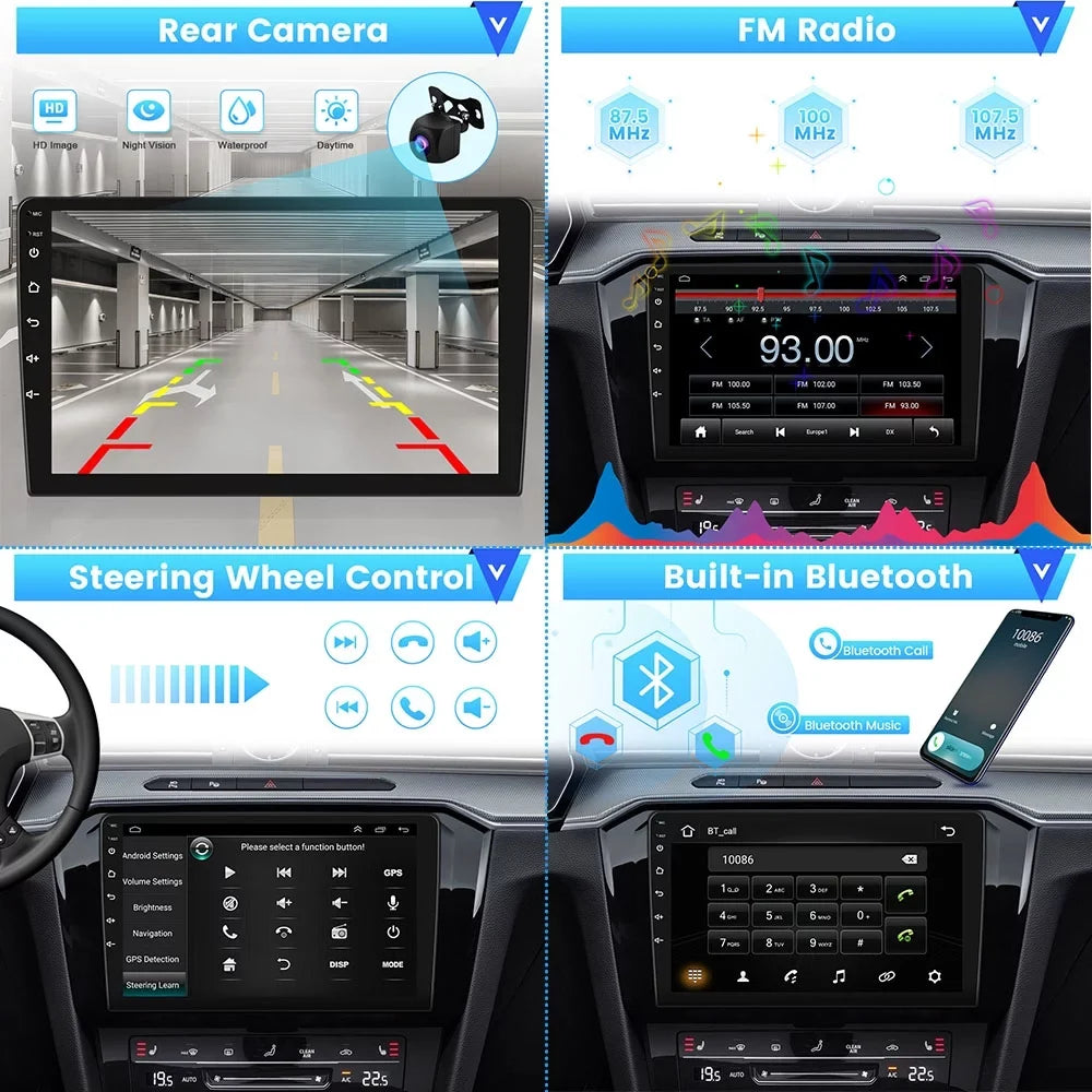 Podofo 2+64G for Hyundai Santa-fe 2006-2012 9'' Car Stereo Radio Wireless Carplay Android Auto Mirror Link Android 13 WIFI GPS FM Bluetooth USB Hifi,AHD Backup Camera