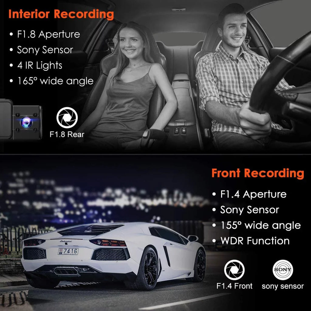 Vantrue N2S 4K Dash Cam | Front and Inside Dash Camera w/ GPS | Infrared NV
