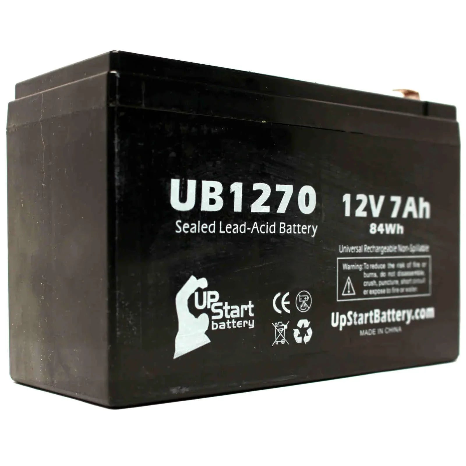2x Pack - Compatible Upsonic PCM200 Battery - Replacement UB1270 Universal Sealed Lead Acid Battery (12V, 7Ah, 7000mAh, F1 Terminal, AGM, SLA) - Includes 4 F1 to F2 Terminal Adapters