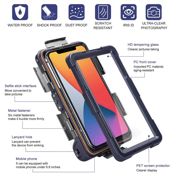 UrbanX Professional [15m/50ft] Swimming Diving Surfing Snorkeling Photo Video Waterproof Protective Case Underwater Housing for Archos 50 Cobalt And all Phones Up to 6.9 Inch LCD with Lanyard