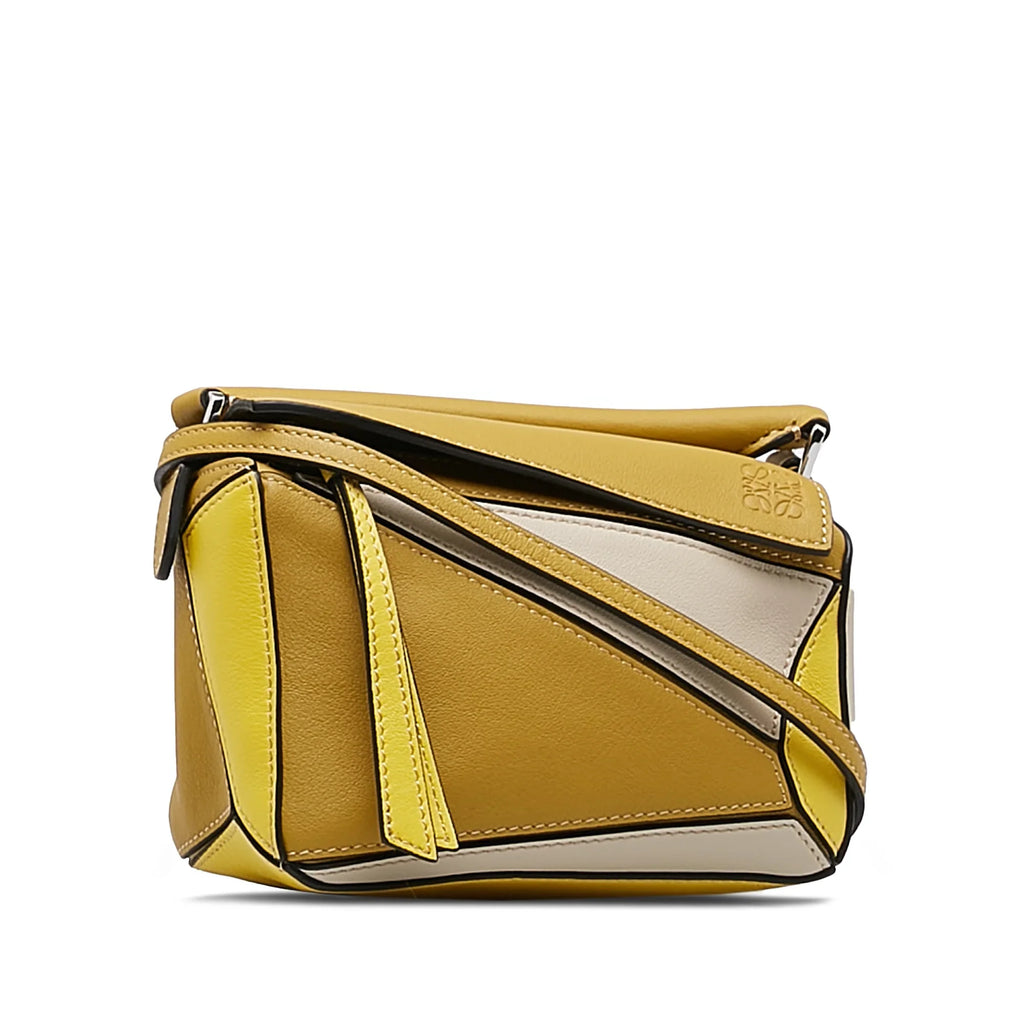 Pre-Owned Authenticated LOEWE Mini Puzzle Satchel Calf Leather Yellow Unisex (Good)