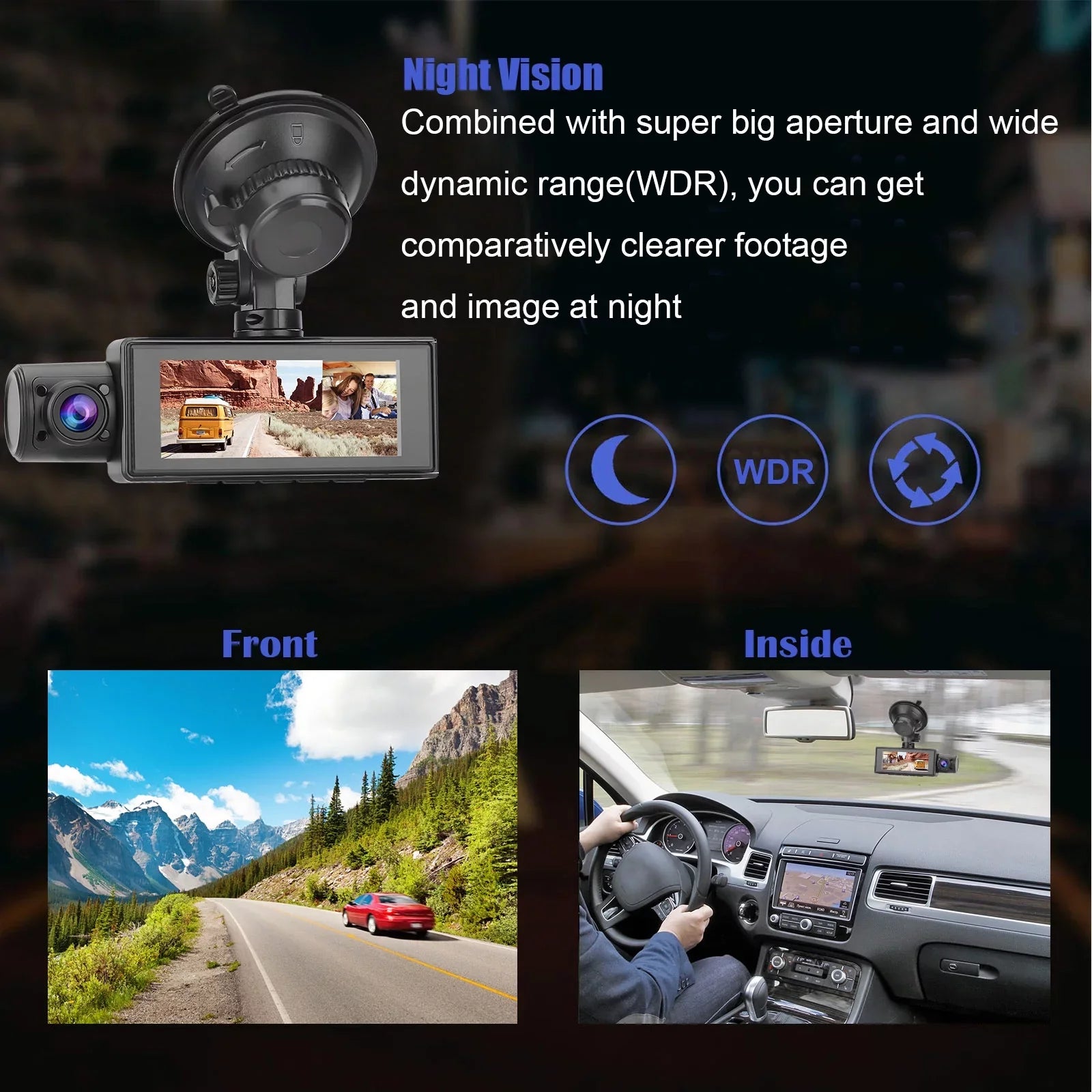 Dual Dash Cam, TSV 1080P Driving Recorder Camera for Cars, 170° Wide Angle Front Inside Camera with 3.16inch Screen, Night Vision, Loop Recording, G-Sensor, Parking Monitor, WDR