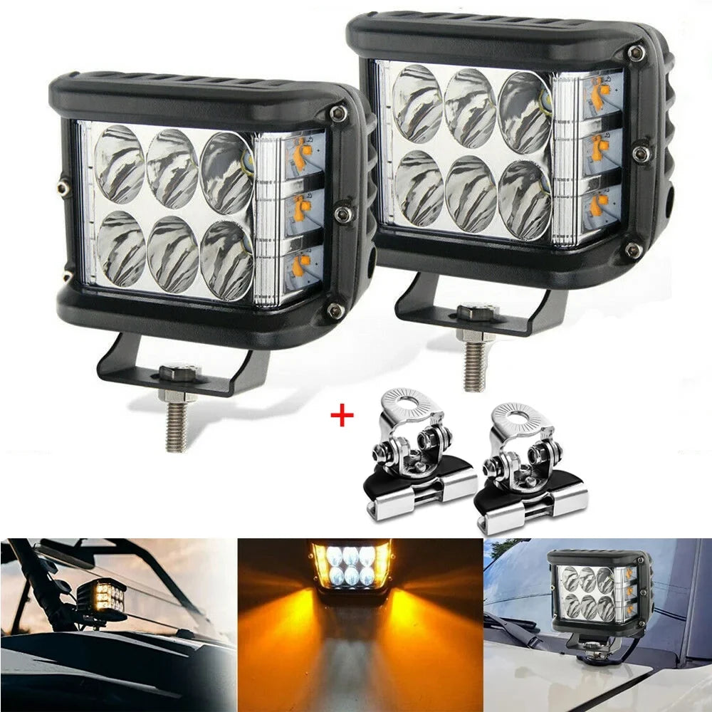 Jercoda 2 Set 45W LED Work Light with LED Work Light Bar Mount Bracket Clamp Holder for DIY Car Truck ATV SUV Universal Cars