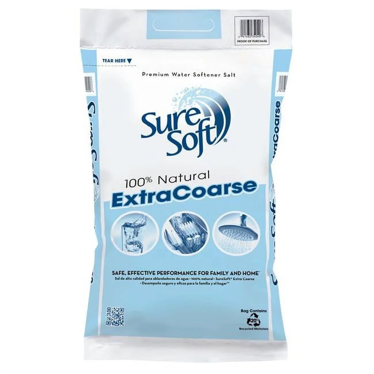 Compass Minerals  50 lbs Suresoft Water Softner Solar Salt XCS White Bag with Blue