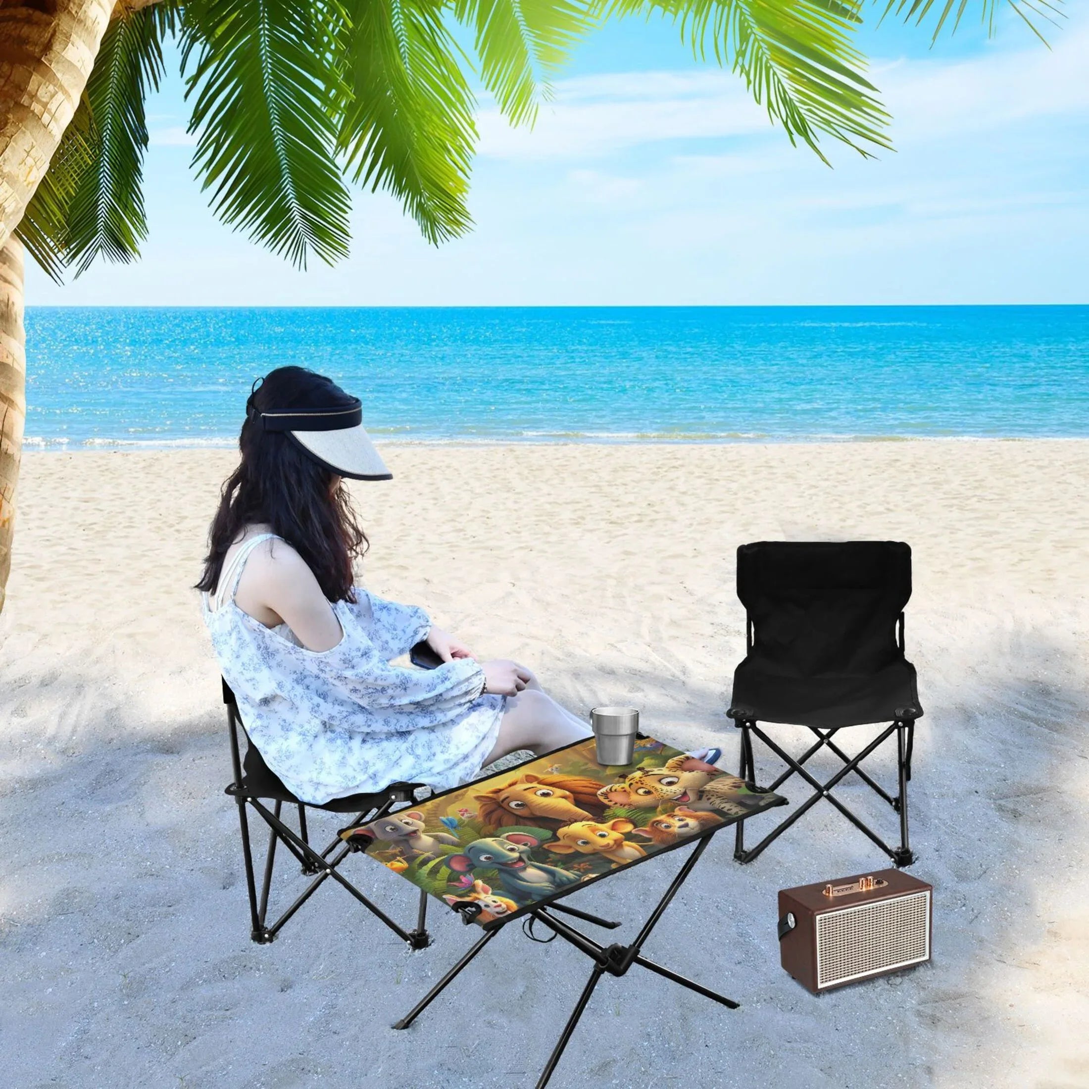 Elephant in Forest Camping Folding Table Portable Beach Table with Storage Bag Compact Picnic Table for Outdoor Travel Fishing BBQ