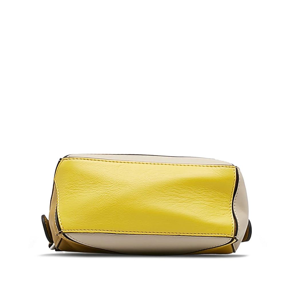 Pre-Owned Authenticated LOEWE Mini Puzzle Satchel Calf Leather Yellow Unisex (Good)