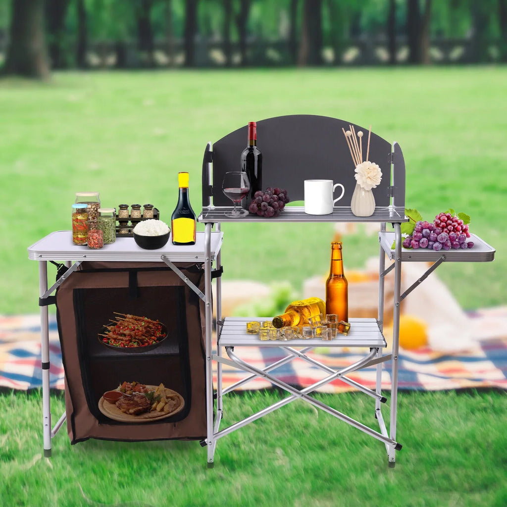 Miumaeov Portable Camping Kitchen Table Picnic Cabinet Folding BBQ Table Storage Rack