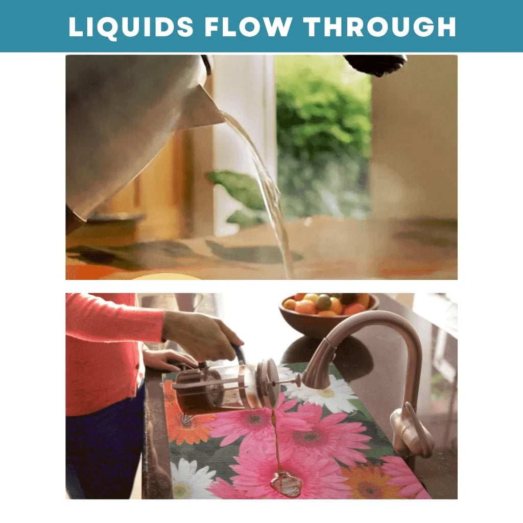 Sink Out of Sight- Home Décor Kitchen Sink Cover, Hot/Cold Liquids and Debris pass through cover, 5 Designs, 2 adjustable sizes. Design: Jenny's Rose Size 39.5"X20" for double sink coverage -SK2-JR2-a