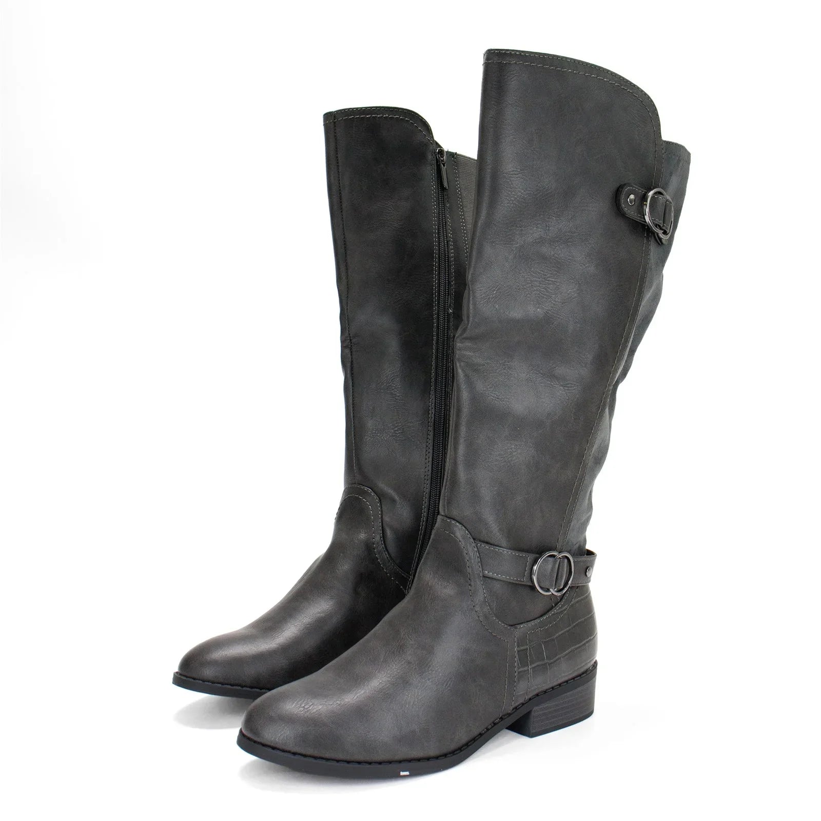 Karen Scott Women's Leandraa Extra Wide Calf Riding Boot, Grey,8 M US