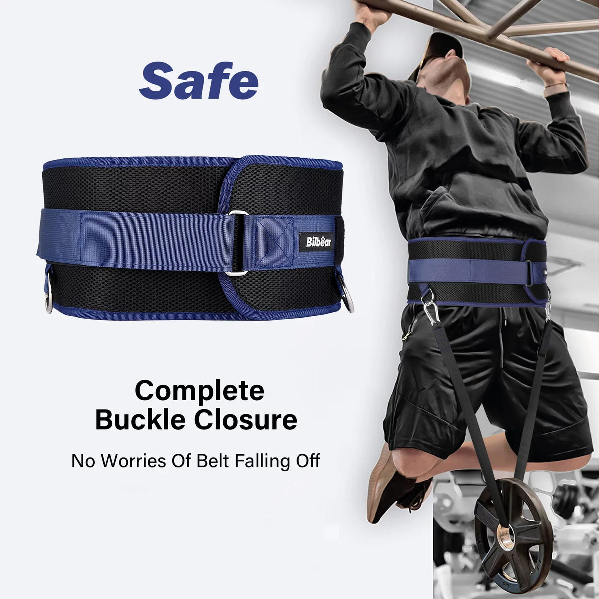 Bilbear Dip Belt for Weightlifting,Weight Belt for pulls up,with 39 inch Strap,Weight lifting strap 43 inch Adjustable,45-Angle Rings&2 Snap Hooks Comfort Dip Position