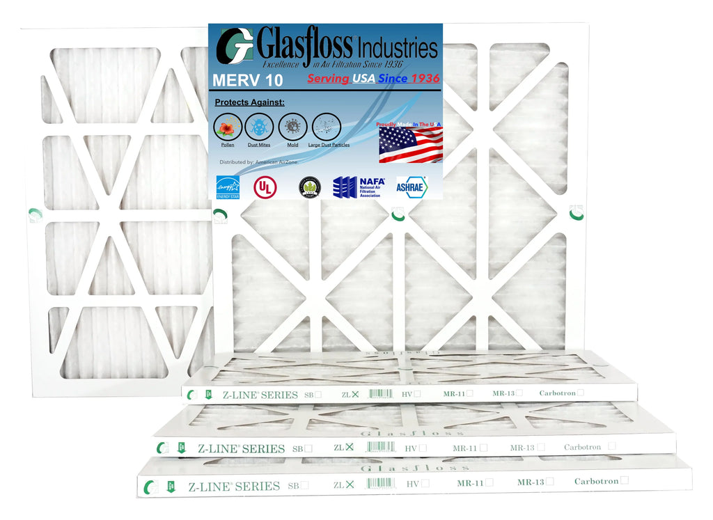 Glasfloss 24x36x1 - MERV 10 -Qty:6 - Furnace Air Filter - Made in USA (Actual Size: 23.5 x 35.5x7/8 inch)